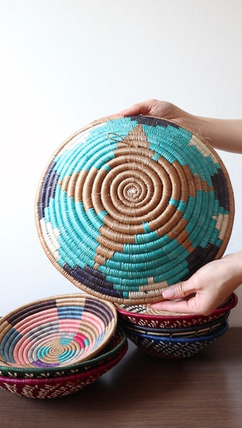 南アフリカ雑貨　手編みカゴ（Turquoise）
