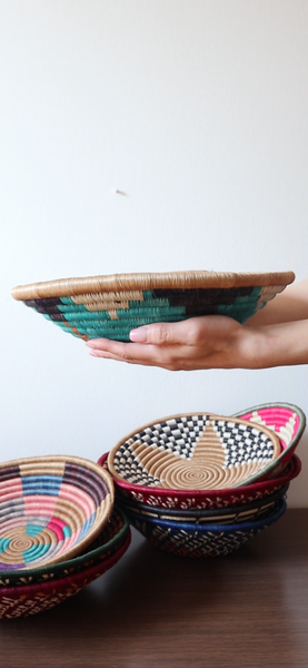 南アフリカ雑貨　手編みカゴ（Turquoise）