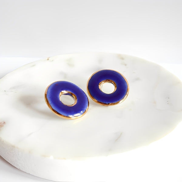 Nina Bosch 南アフリカ陶器 ラウンド ドーナツ ピアス(Blue)
