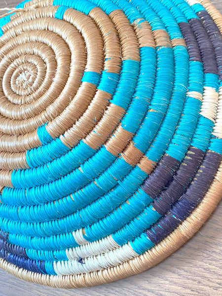 南アフリカ雑貨　手編みカゴ（Turquoise）