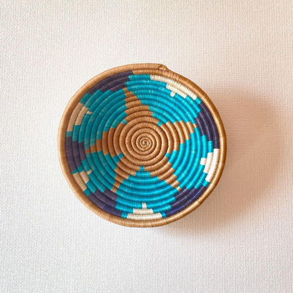 南アフリカ雑貨　手編みカゴ（Turquoise）