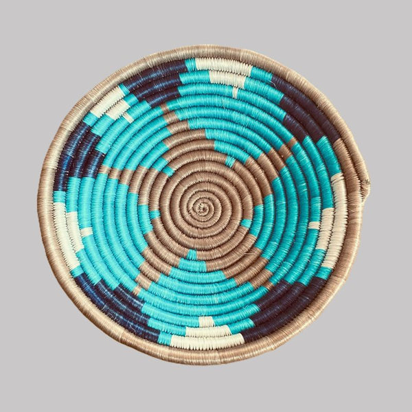 南アフリカ雑貨　手編みカゴ（Turquoise）