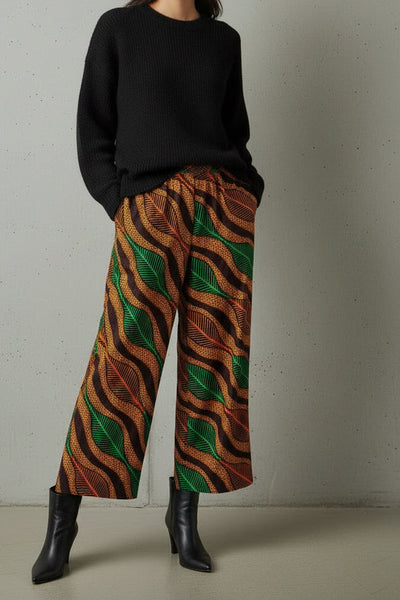 Cradle Handmadeアフリカ布ロングパンツ(Yellow leaves)