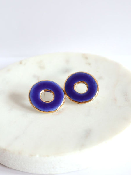 Nina Bosch 南アフリカ陶器 ラウンド ドーナツ ピアス(Blue)
