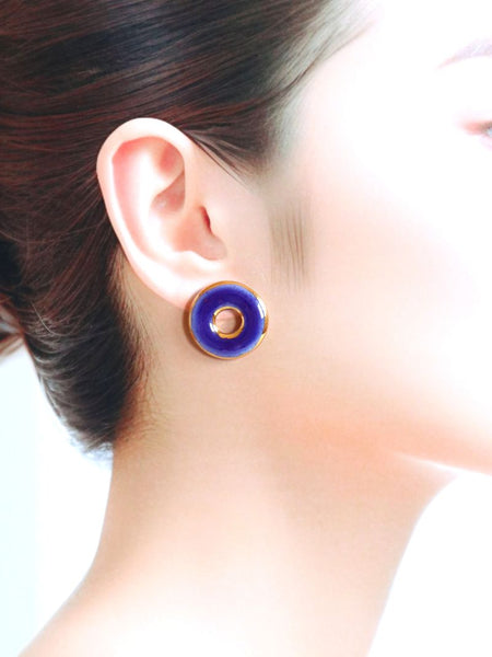 Nina Bosch 南アフリカ陶器 ラウンド ドーナツ ピアス(Blue)