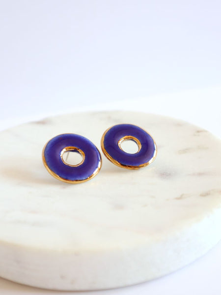 Nina Bosch 南アフリカ陶器 ラウンド ドーナツ ピアス(Blue)