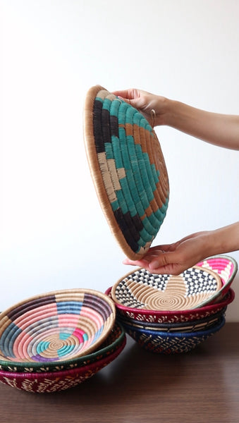 南アフリカ雑貨　手編みカゴ（Turquoise）