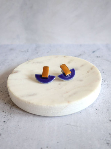 Nina Bosch 南アフリカ陶器 Halfmoon Plusピアス(Blue)