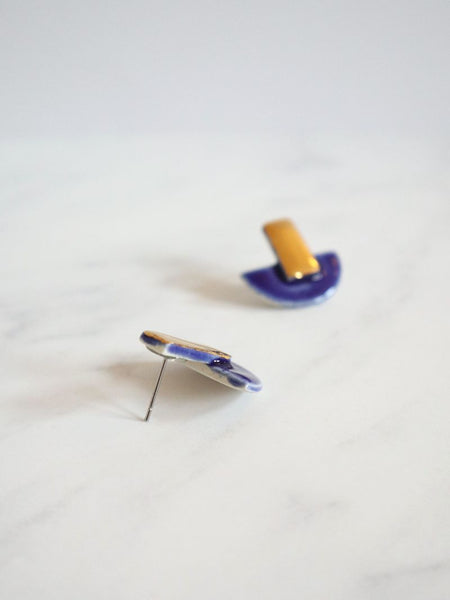 Nina Bosch 南アフリカ陶器 Halfmoon Plusピアス(Blue)