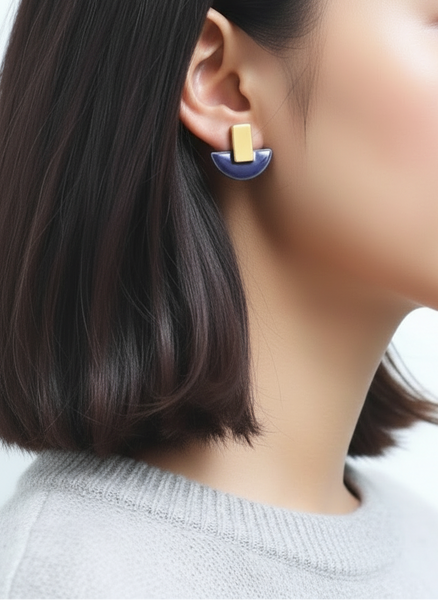 Nina Bosch 南アフリカ陶器 Halfmoon Plusピアス(Blue)