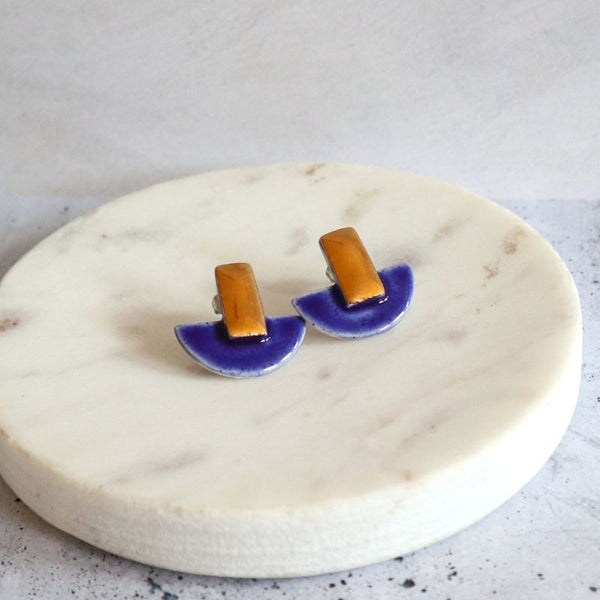 Nina Bosch 南アフリカ陶器 Halfmoon Plusピアス(Blue)