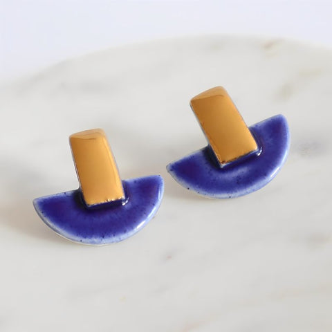 Nina Bosch 南アフリカ陶器 Halfmoon Plusピアス(Blue)