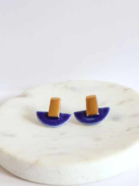 Nina Bosch 南アフリカ陶器 Halfmoon Plusピアス(Blue)