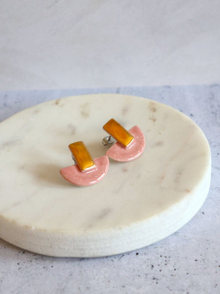 Nina Bosch 南アフリカ陶器 Halfmoon Plusピアス(Pink)