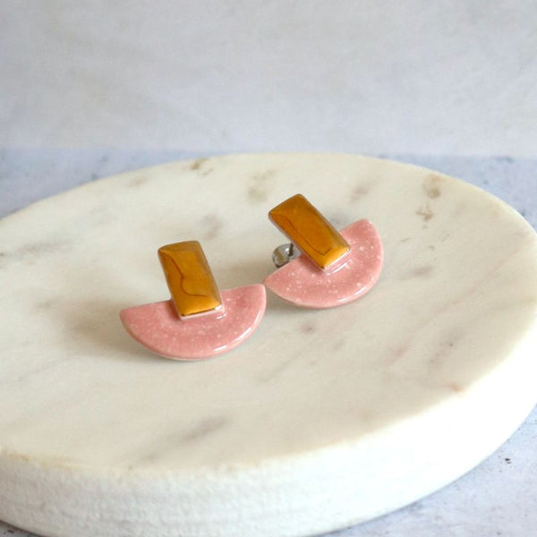 Nina Bosch 南アフリカ陶器 Halfmoon Plusピアス(Pink)
