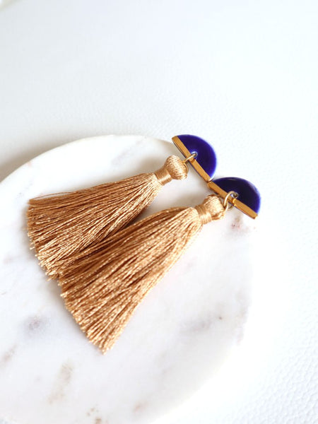 Nina Bosch 南アフリカ陶器 Halfmoon Tasselピアス(Blue)