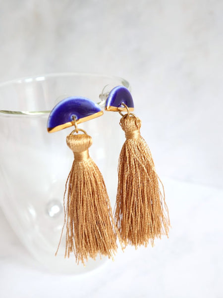 Nina Bosch 南アフリカ陶器 Halfmoon Tasselピアス(Blue)