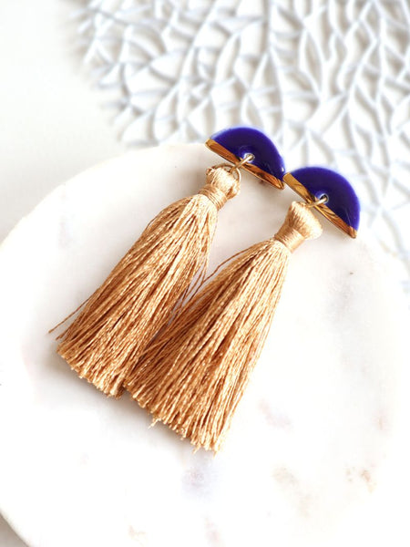 Nina Bosch 南アフリカ陶器 Halfmoon Tasselピアス(Blue)