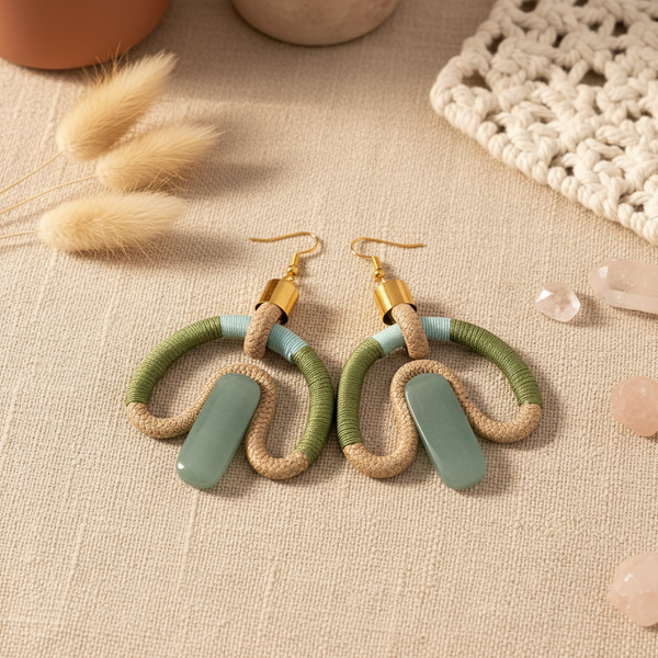 Pichulik アフリカン ピアス Aventurina (Beige Fern Mint)