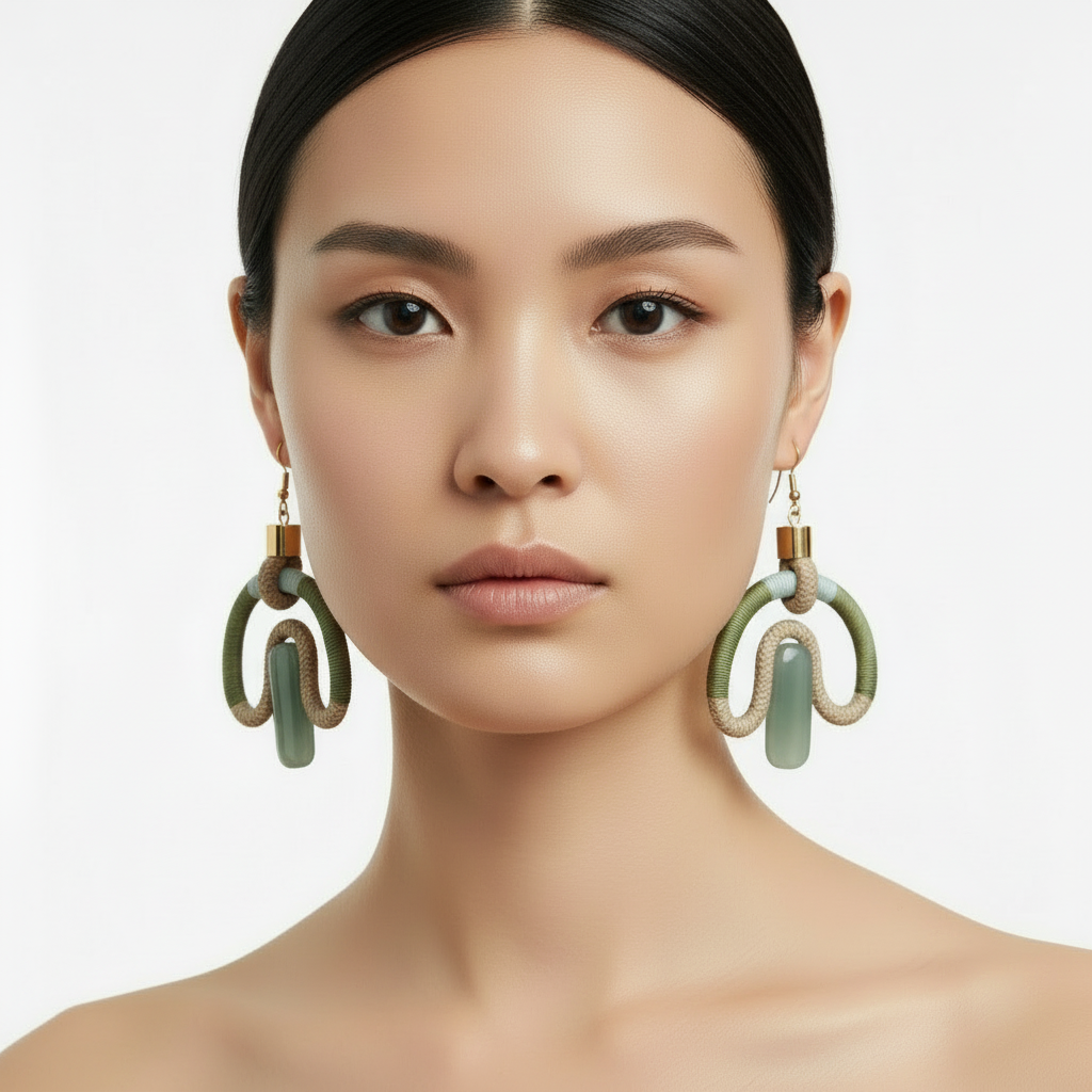 Pichulik アフリカン ピアス Aventurina (Beige Fern Mint)