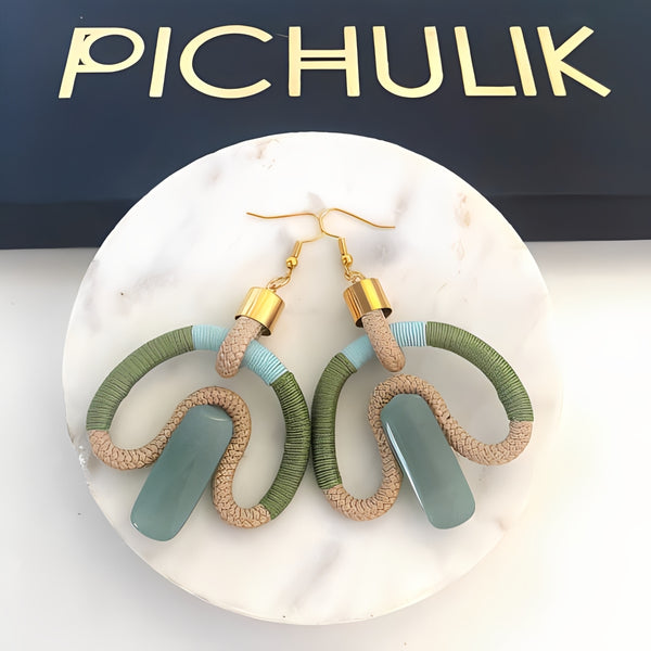 Pichulik アフリカン ピアス Aventurina (Beige Fern Mint)