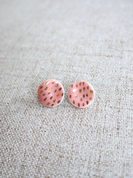 Nina Bosch 南アフリカ陶器  Petalピアス(Pink Gold Dots)