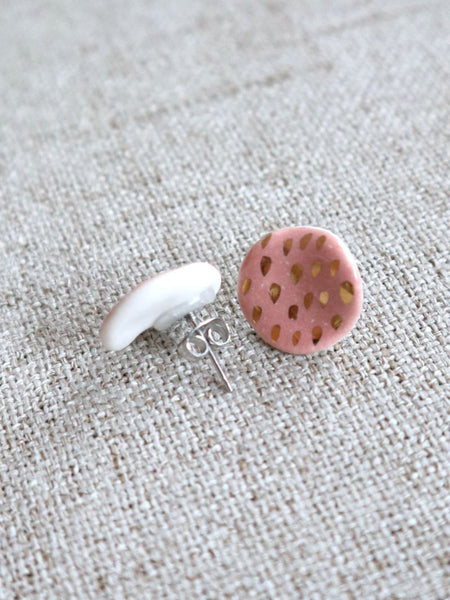 Nina Bosch 南アフリカ陶器  Petalピアス(Pink Gold Dots)