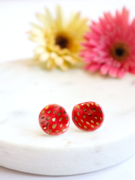Nina Bosch 南アフリカ陶器  Petalピアス(Red Gold Dots)