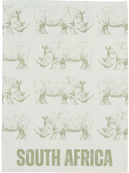 African Jacquard Wildlife ティータオル Rhinos Green