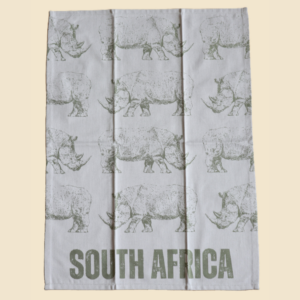 African Jacquard Wildlife ティータオル Rhinos Green