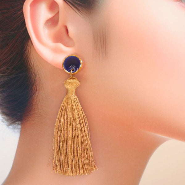 Nina Bosch 南アフリカ陶器 Round Tassel ピアス(S)(Blue)