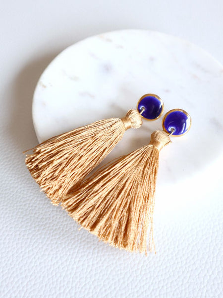 Nina Bosch 南アフリカ陶器 Round Tassel ピアス(S)(Blue)