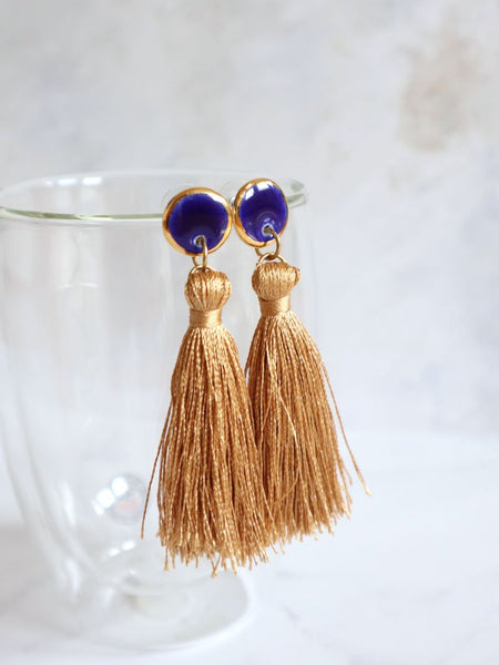 Nina Bosch 南アフリカ陶器 Round Tassel ピアス(S)(Blue)