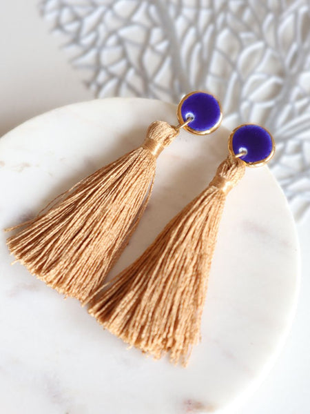 Nina Bosch 南アフリカ陶器 Round Tassel ピアス(S)(Blue)