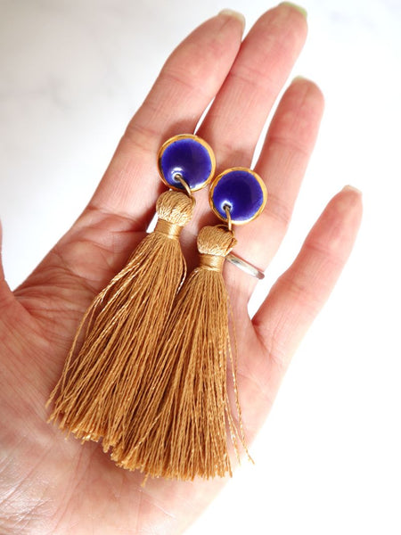 Nina Bosch 南アフリカ陶器 Round Tassel ピアス(S)(Blue)