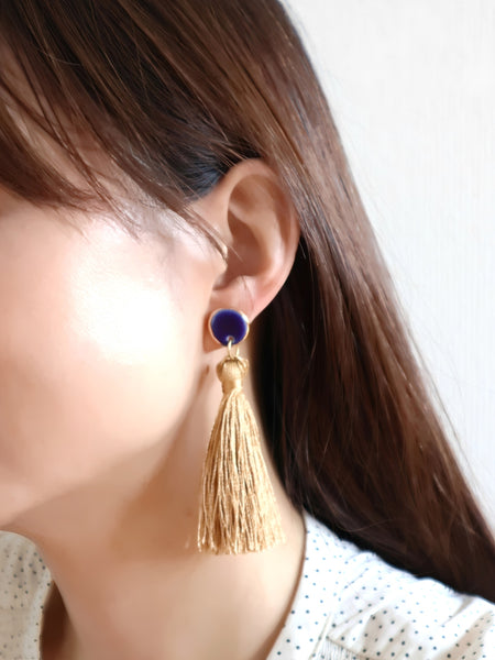 Nina Bosch 南アフリカ陶器 Round Tassel ピアス(S)(Blue)