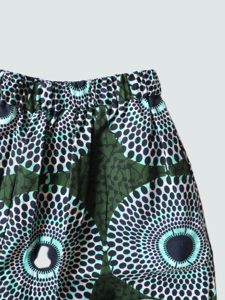 Cradle Handmadeアフリカ布ショートパンツ メンズ(Green)