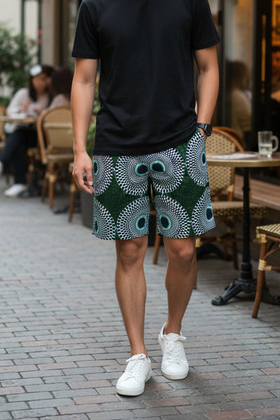 Cradle Handmadeアフリカ布ショートパンツ メンズ(Green)