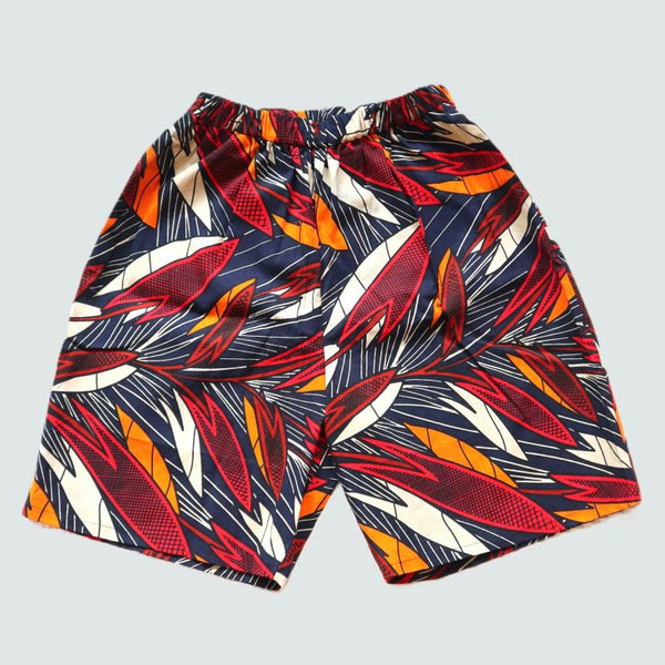 Cradle Handmadeアフリカ布ショートパンツ メンズ(Red Leaves)