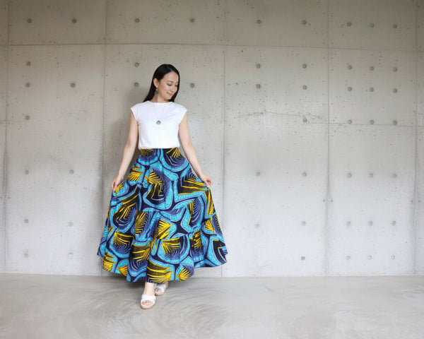 Cradle Handmadeアフリカ布スカート Turquoise veld