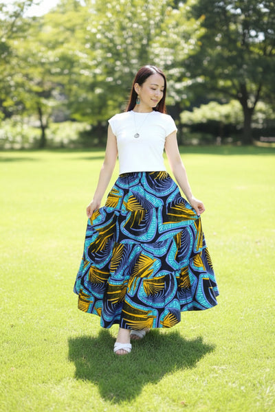 Cradle Handmadeアフリカ布スカート Turquoise veld