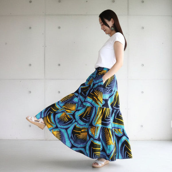 Cradle Handmadeアフリカ布スカート Turquoise veld