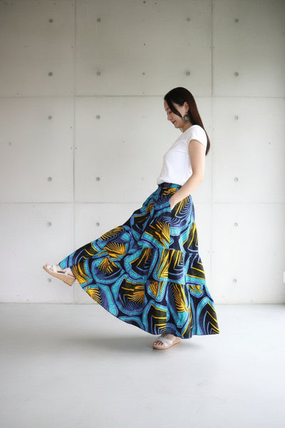 Cradle Handmadeアフリカ布スカート Turquoise veld