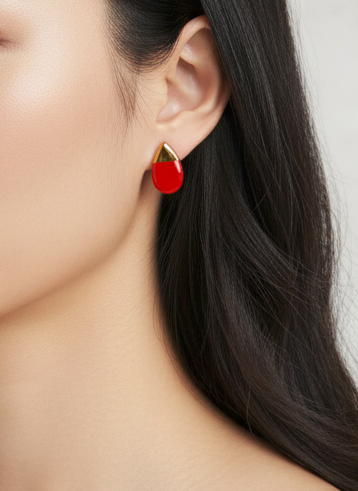 Nina Bosch 南アフリカ陶器  Tear Drop ピアス(S)(Red)