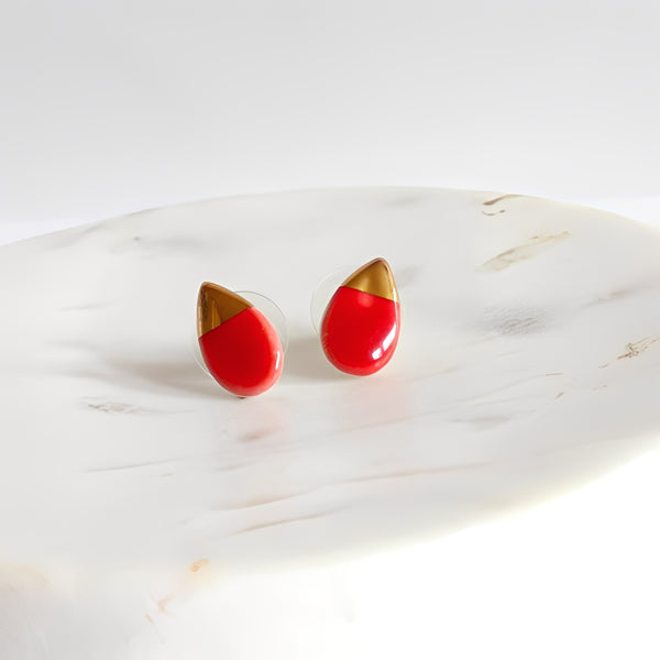 Nina Bosch 南アフリカ陶器  Tear Drop ピアス(S)(Red)