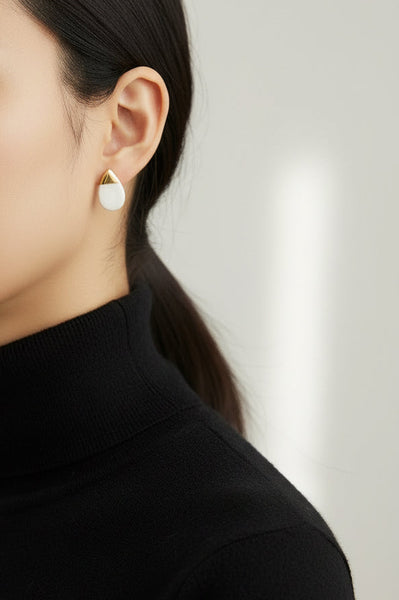 Nina Bosch 南アフリカ陶器  Tear Drop ピアス(S)(White)