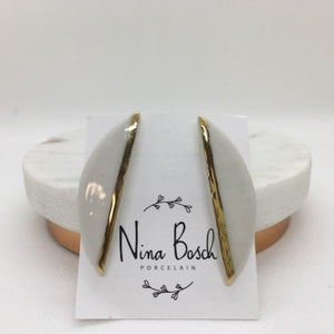 Nina Bosch 南アフリカ陶器 Halfmoon ピアス(L)(White)