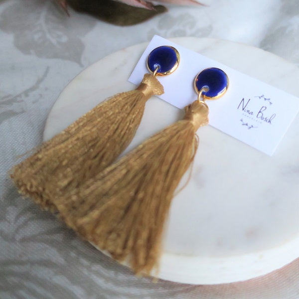 Nina Bosch 南アフリカ陶器 Round Tassel ピアス(S)(Blue)