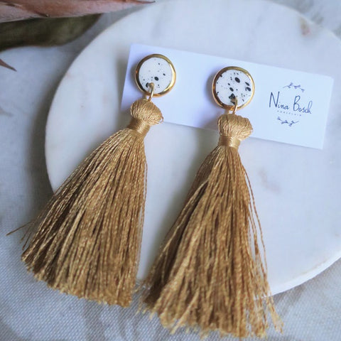 Nina Bosch 南アフリカ陶器 Round Tassel ピアス(S)(Nguni)