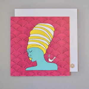 ギフトカード（正方形）アフリカンレディーAqua & Pink